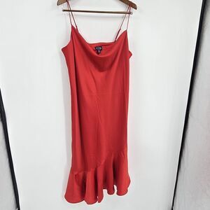 Vtg Midi Slip Dress Red Floral Fairy 90s Y2k Asymmetrical Hem Flounced XXL New